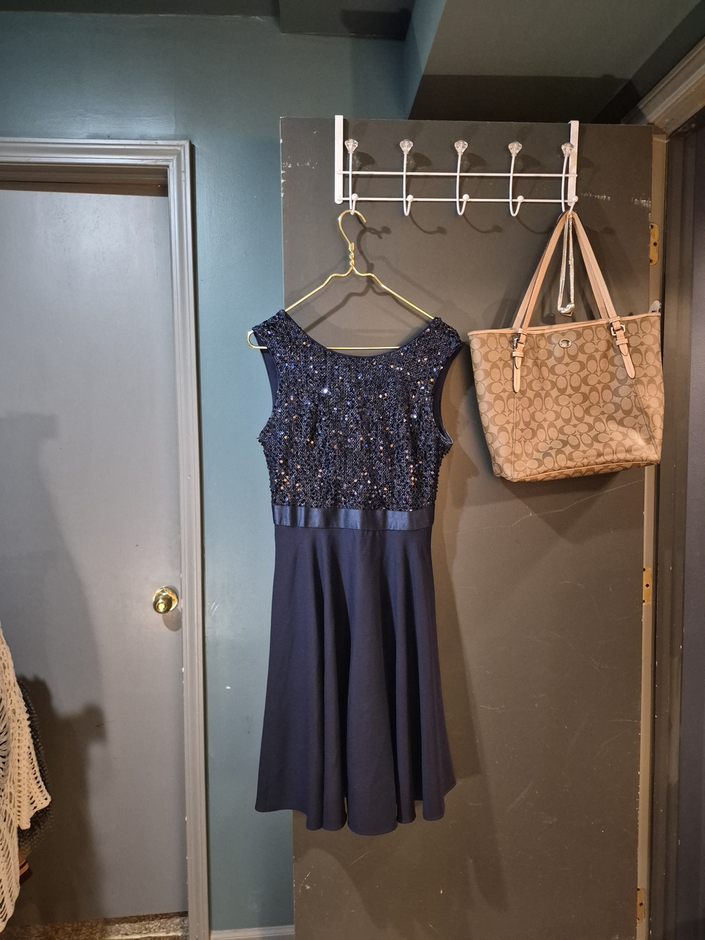 Navy Sequin Fit-and-Flare Dress
